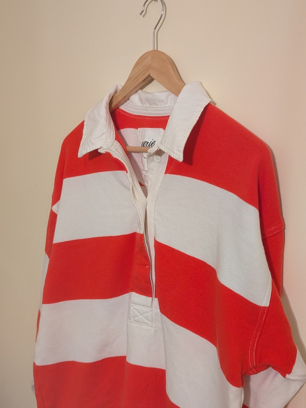 aerie Red and White Striped Rugby Polo , Size XS